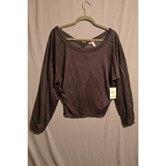 Forever 21 Knit Top Womens Medium Charcoal Long Sleeve Open Back Crop Shirt - Picture 1 of 9